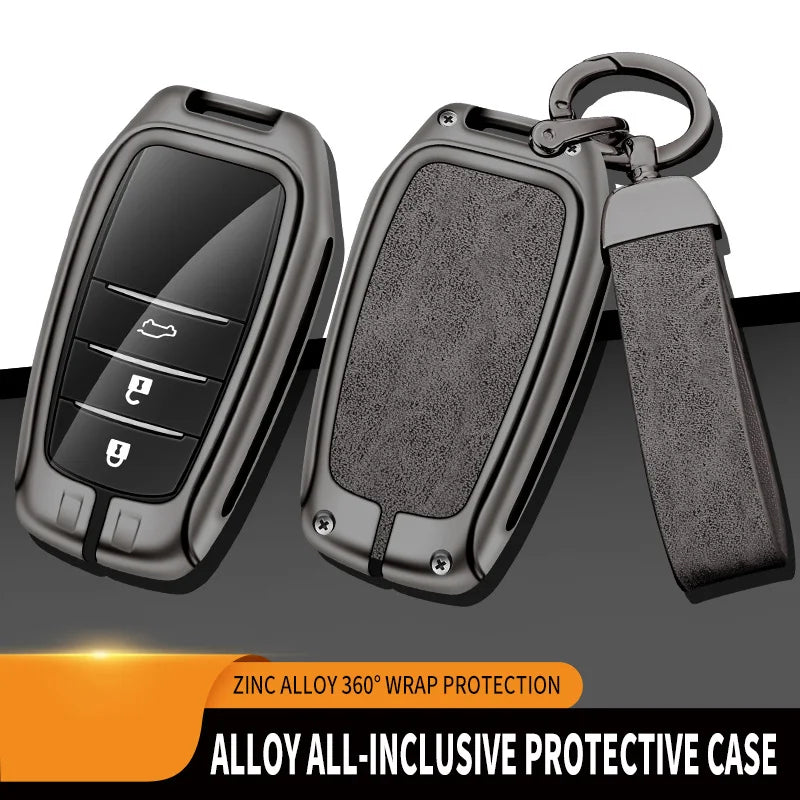 New Zinc Alloy Leather Car Key Case Cover Shell For Toyota CHR Hilux Fortuner Land Cruiser 200 Camry Corolla Crown RAV4 Highland
