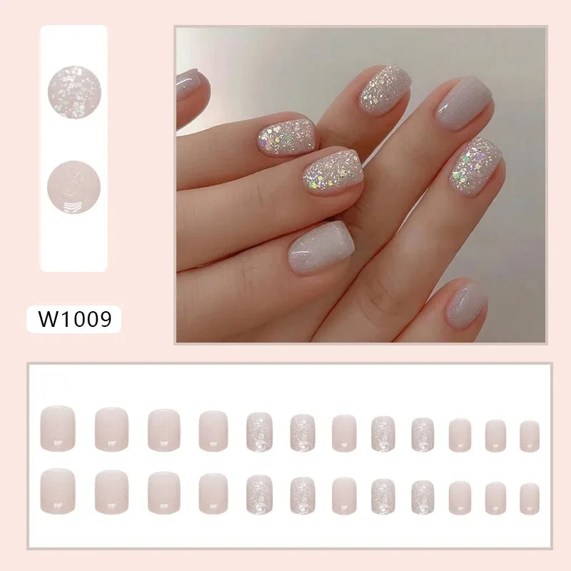 Dark Blue Cat Eyes 24 Pcs Press on Nails Pink Gradient Fake Nails Glossy Artificial Finger Manicure Reusable False Nails