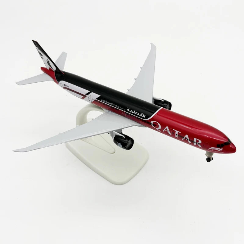 20cm Metal Scale Aircraft 777-300 Qatar Airways With Wheels Die-Cast Airplane Collectible For Aviation Enthusiast Gift