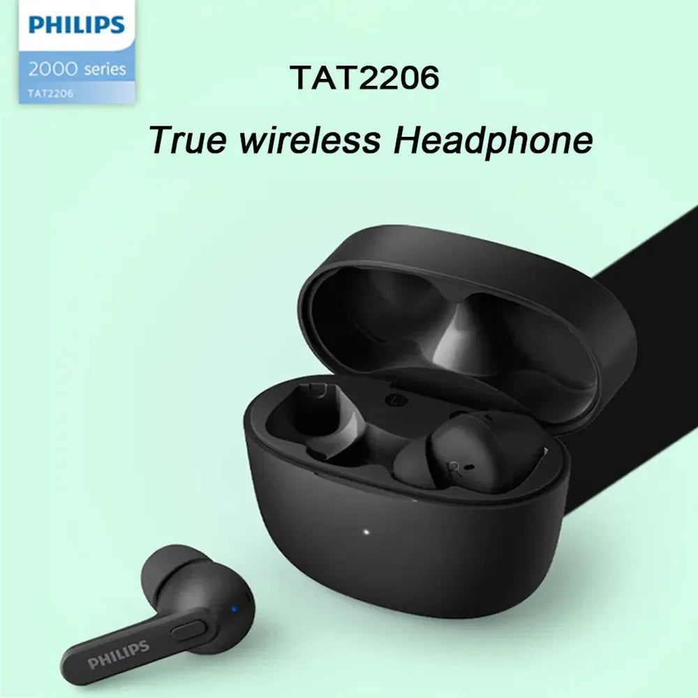 PHILIPS TAT2206 TWS Wireless Bluetooth Earphones Waterproof IPX4 SBC Sports Headset 500mAh Low Latency Gaming Headphone with Mic
