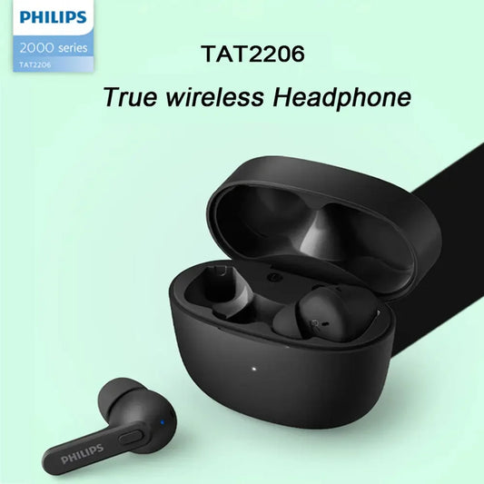 PHILIPS TAT2206 TWS Wireless Bluetooth Earphones Waterproof IPX4 SBC Sports Headset 500mAh Low Latency Gaming Headphone with Mic