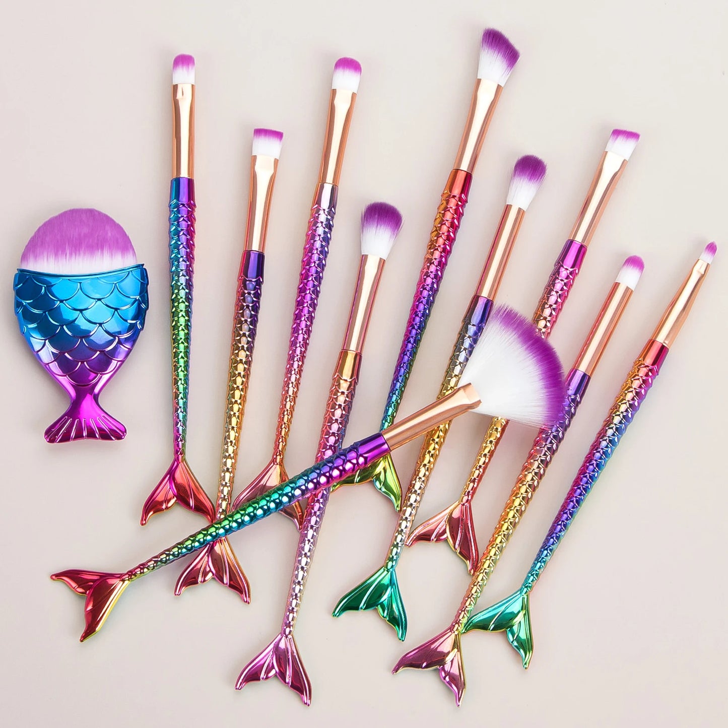 11 pcs mermaid makeup brushes, fish tail makeup brush set, beauty tools