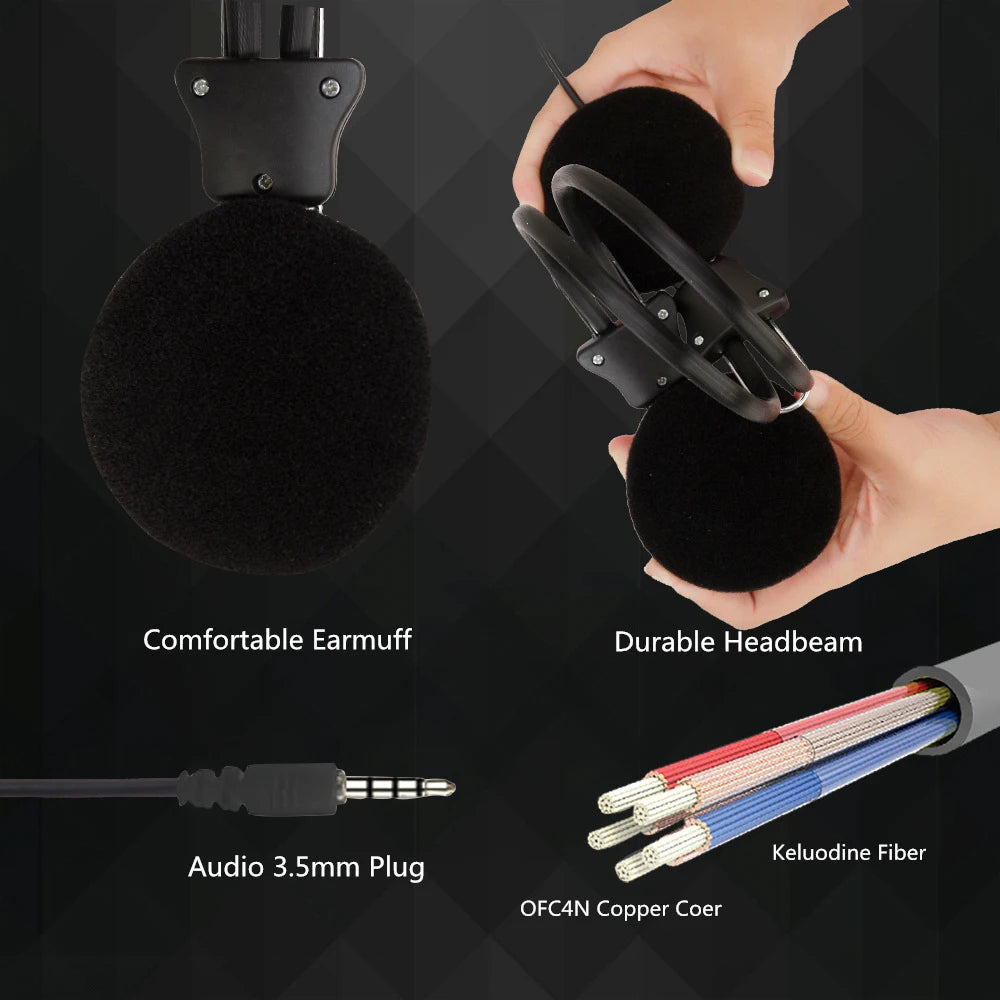 3.5mm Wired HD Sound Headphones Over Ear Headset Bass HiFi Music Stereo Microphone Earphones Adjustable Headset For PC MP3 Phone
