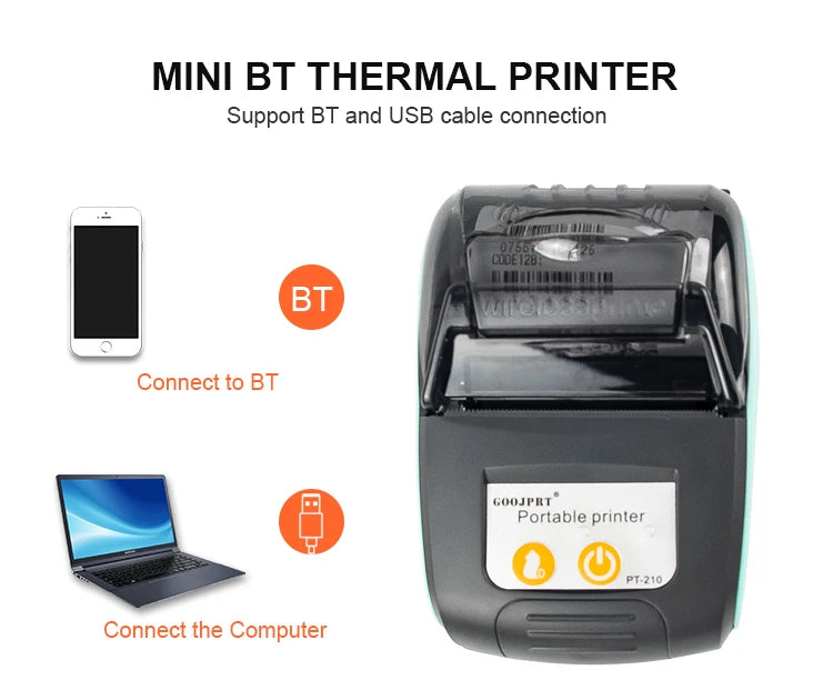 Mini Portable Thermal Receipt POS Printer 58mm Wireless Bluetooth Ticket Bill IOS Android PC Invoice Business Retail Ink-free