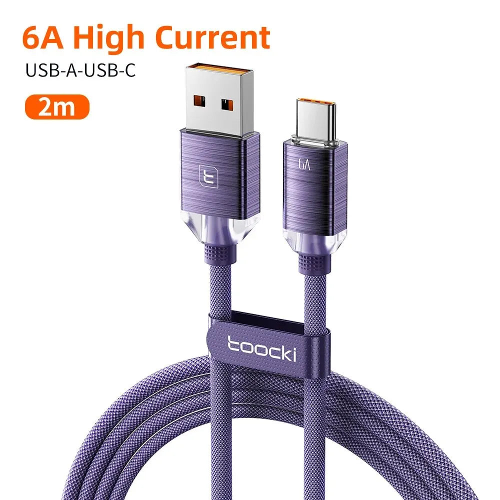 Toocki 6A USB Type C Cable for Huawei Xiaomi Samsung Oneplus POCO SuperCharge 66W/100W Fast Charging Type C Cable Data Wire
