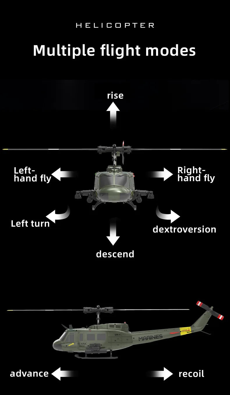 2.4G Hot UH-1 Huey 2.4G remote control helicopter six-channel six-axis gyroscope one-button inverted aerobatic helicopter model