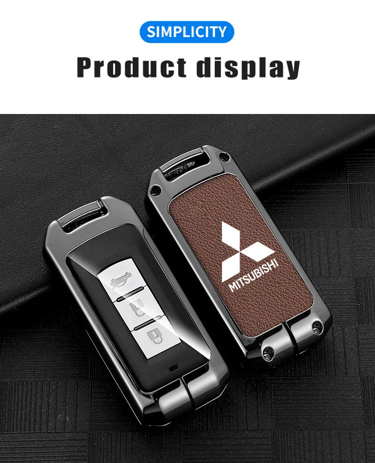 Leather Car Key Case Full Cover Protection Shell Bag For Mitsubishi Outlander Lancer 10 Pajero Sport ASX RVR L200 Eclipse Cross