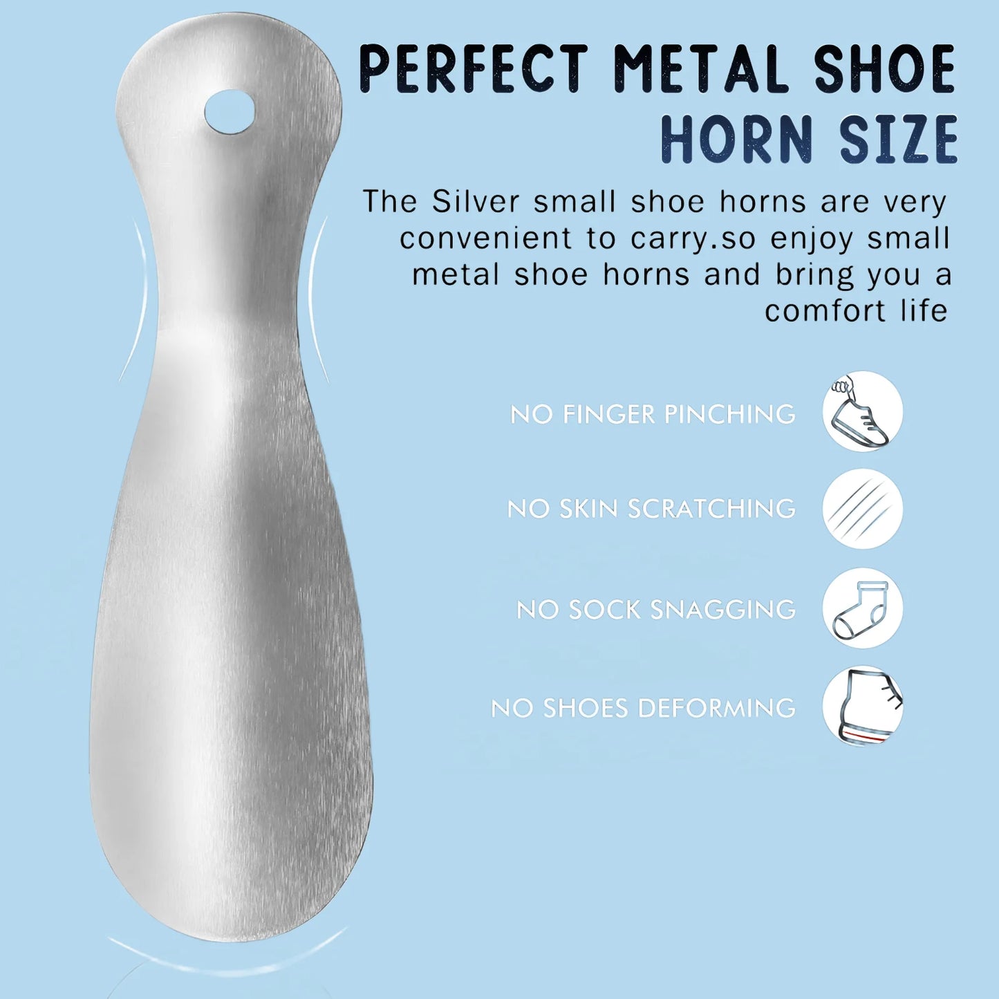 Metal Shoe Horn Stainless Steel 7.5Inch Small Shoe Horn Lifter Easy Carry Shoe Accessories travel shoe spoon for seniors kids
