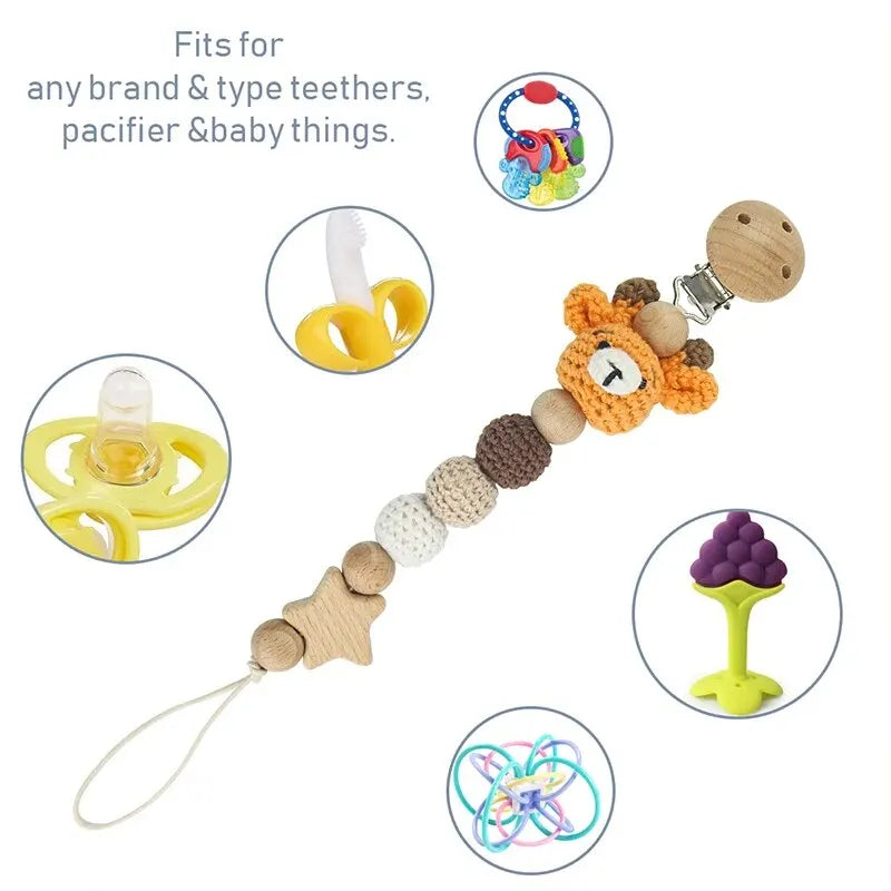 Baby Pacifier Clip Crochet Children's Pacifier Chain Baby Teething Glue Diy Cartoon Animal Pacifier Chain Proof Stroller Pendant