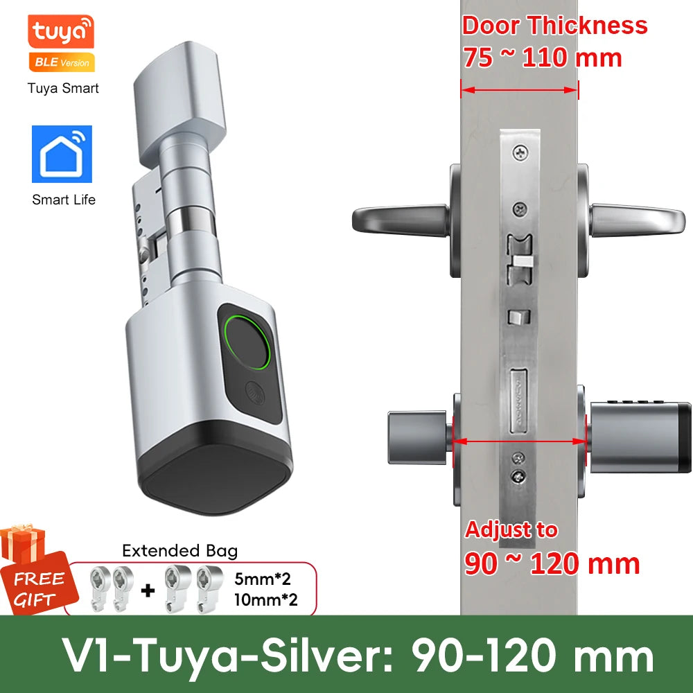 RAYKUBE V1 Adjustable TT Lock/ Tuya Bluetooth Smart Fingerprint Digital Cylinder Lock with APP/Password/RFID Card/Key  unlock