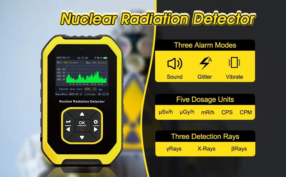 Portable Geiger Counter Nuclear Radiation Detector Personal Dosimeter X-ray γ-ray β-ray Radioactivity Tester Marble Detector