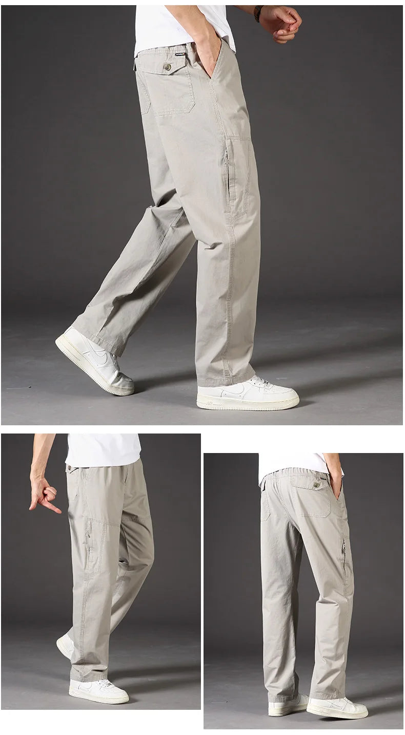 Men Trousers Casual Jogger Pants Elastic Waist Long Pants Zipper Pockets Cotton Overalls High Quality Work Pants