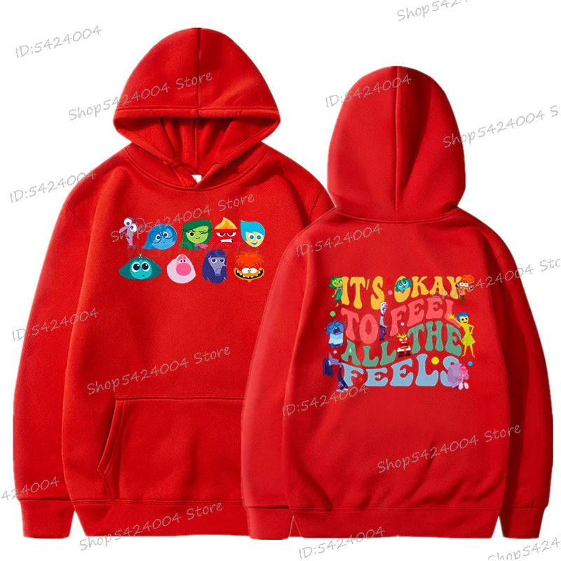 Anime Inside Out Vintage Print Hoodie It's Okay To Feel All The Feels Tracksuit Autumn Long Sleeve Disney Movie Women Men Hoody