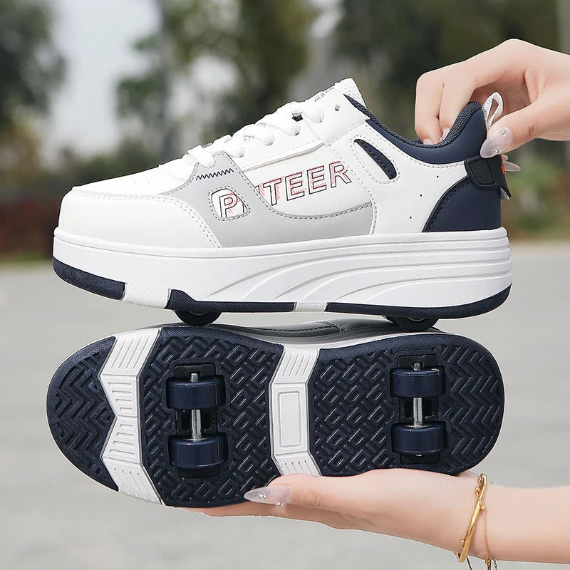 Student roller skates, detachable four-wheel roller skates, size 31-40 multifunctional sports shoes for boys and girls