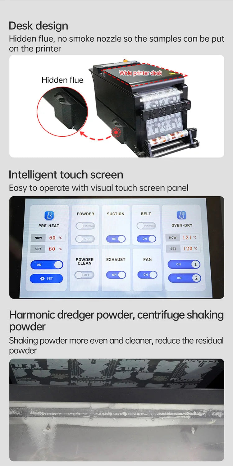 Powder Shaking with Purifier DTF Printer T-shirt Printing Machine DTF Printer Double Epson Head.