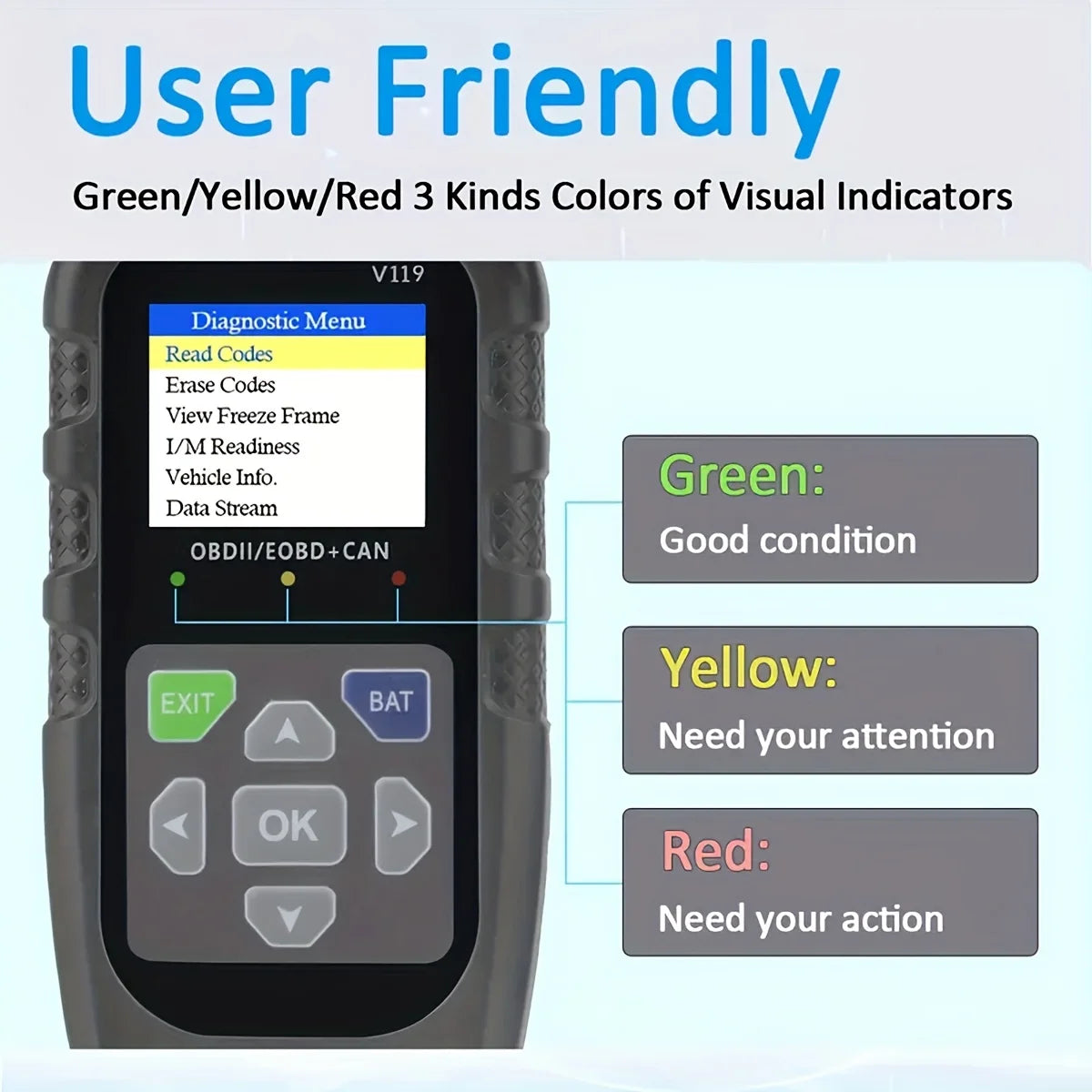 Car Code Reader,Obd2 Car Code Scanner Voltage Tester Engine Fault Code Scanner,Eobd+Can Charge Test Diagnostic Tool for Obdii Protocol Car