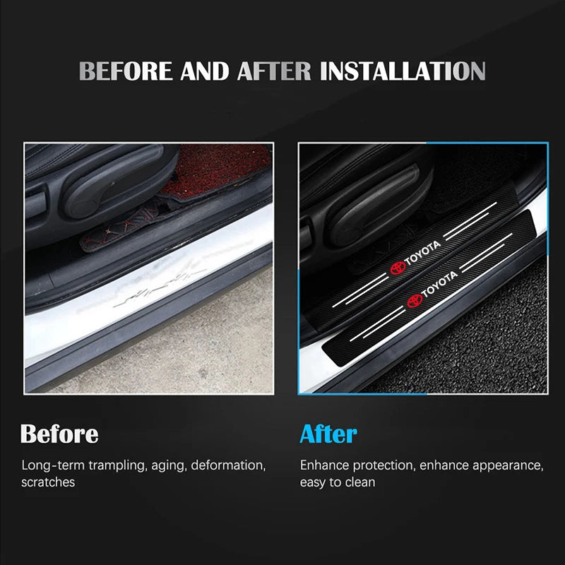 1/4/5Pcs Car Door Sill Scuff Plate Decor Carbon Fiber Stickers For Toyota GR Corolla Yaris Aygo Prius RAV4 Crown CHR Camry Auris