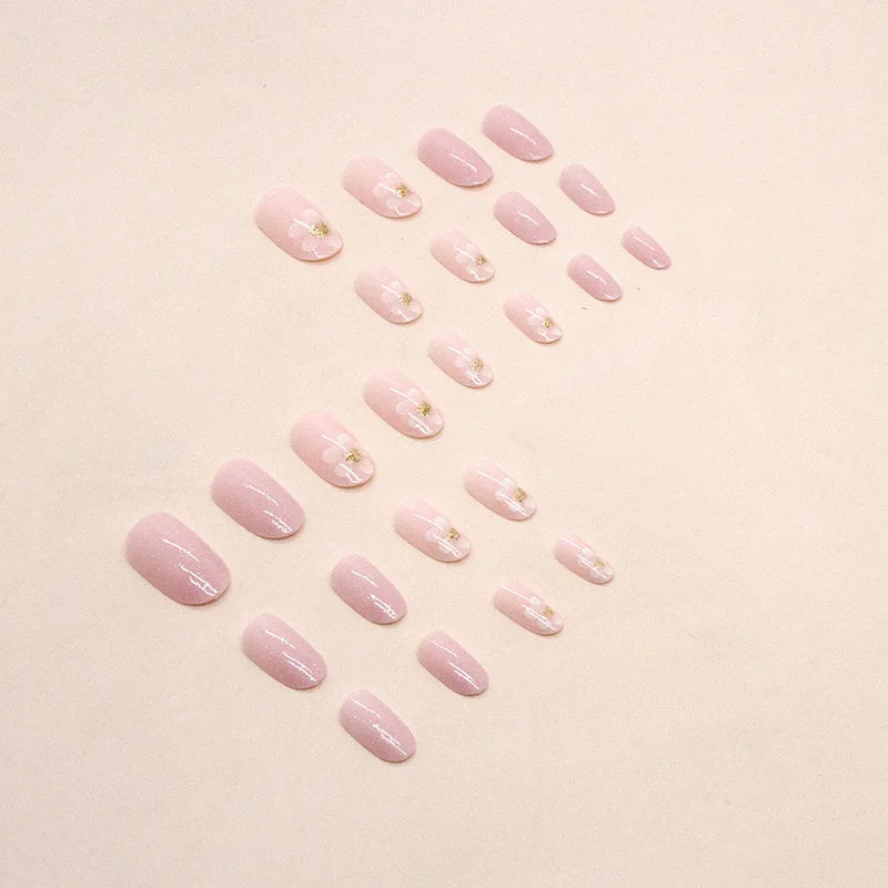 24 PCs Short French Simple Flower Nails with 1 Jelly Gel and 1 Nail File