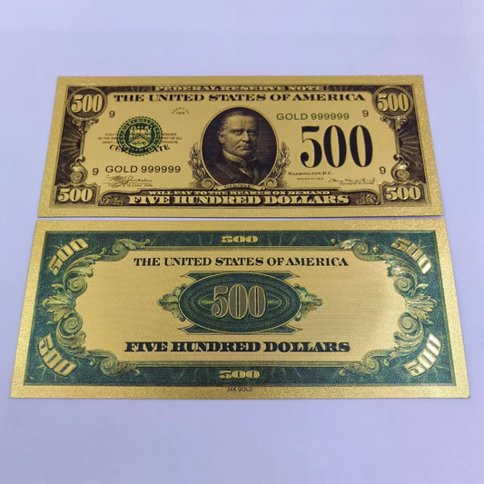 10pcs/lot United States Banknote All 5 Types Gold Color Banknote souvenir 500 Dollars Gold Plated Banknote Collection Gift