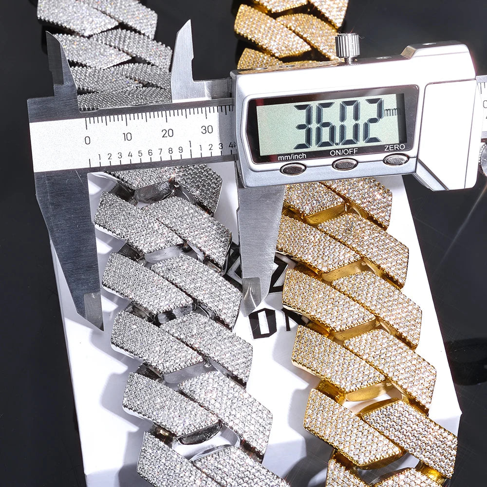 ESKEEM 36MM Chunky Cuban Link Chain 7 Row Full Diamond Iced Out Prong Cuban Chain Hip Hop Jewelry Necklace for Men
