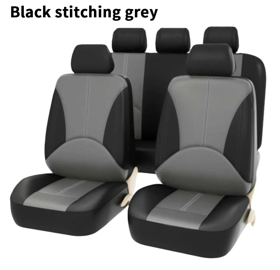 SEAMETAL Leatherette Car Seat Cover Set Breathable Auto Seat Cushion Universal Full-Wrapped Seat Cover Compatible with Airbag