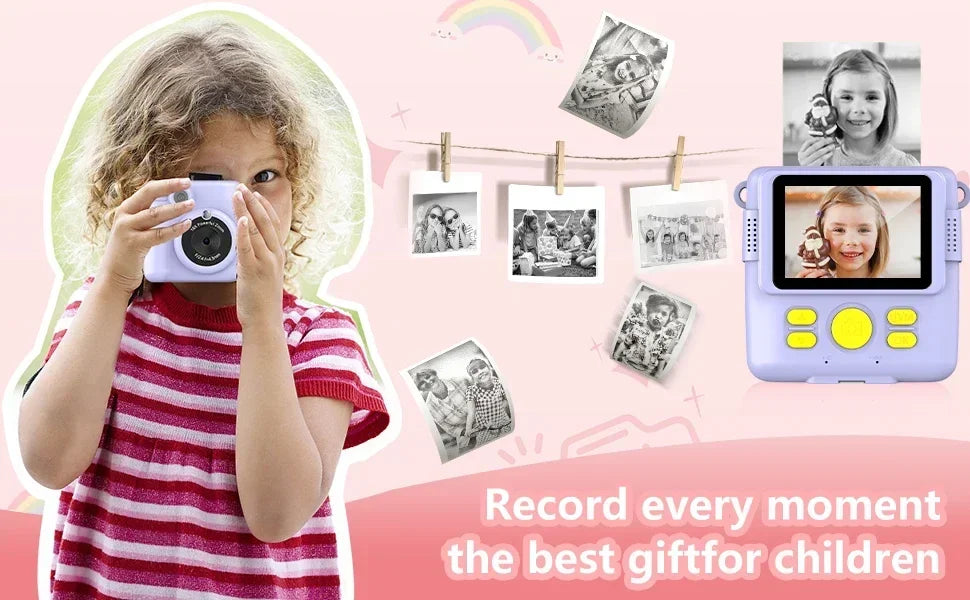 Portable Instant Print Camera for Kids - 1080P HD Video Camera with 3 Rolls Photo Paper and 32GB Card, Perfect Toy for Toddlers