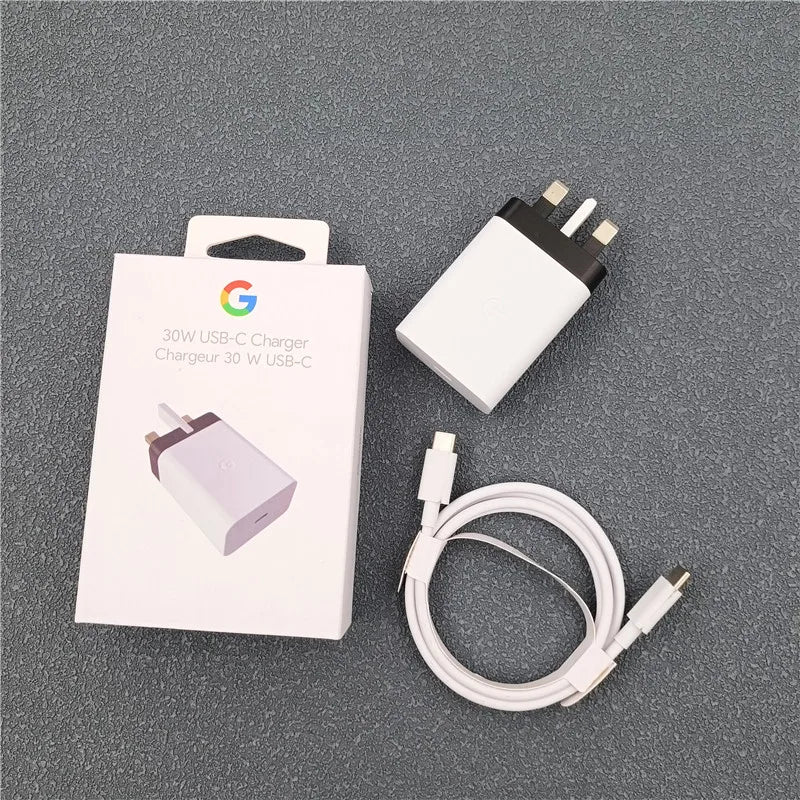 Google 30W PD Fast Charger for Pixel 8 7 6 Pro 8A 7A 6A 5A 4XL 4A EU/US/UK Power Wall Charge Adapter 100cm USB C to USB C Cable