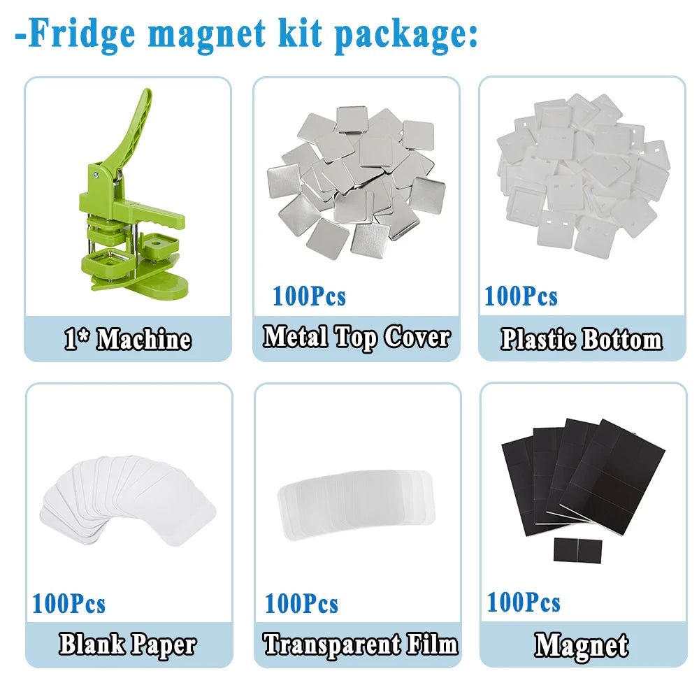50*50mm 2inch Square Fridge Magnet Making Machine Kit / Square Pin Badge Button Making Machine Kit for DIY Personalized Gift