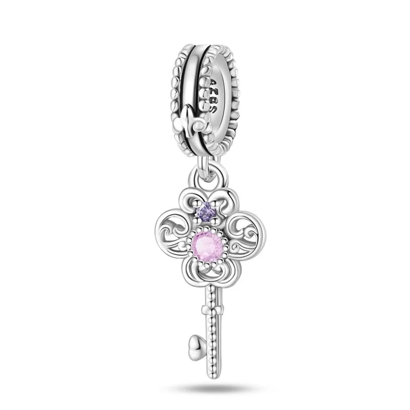 925 Sterling Silver Princess Powder Series Exquisite Daily Bow Sweet Charms Beads Fit Pan Original Bracelets DIY Jewelry