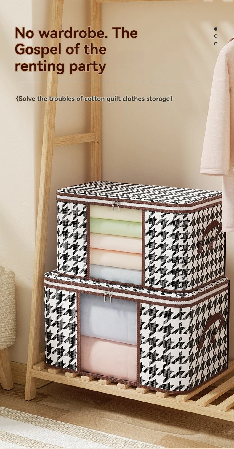 Visible Large Capacity Storage Box Portable Household Clothes Organizer With Handles Foldable Dustproof Quilt Zipper Container