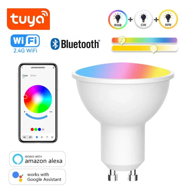 Tuya GU10 WiFi Bluetooth Smart LED Bulb 5W RGB 220V 110V LED Light APP Remote Control Dimmable Lamp Alexa Google Home Assistant