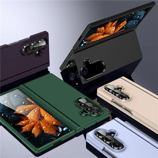 Shockproof Matte PC Folding Phone Case For Samsung Galaxy Z Fold 7 6 5 4 3 Fold7 5G Bracket Stand Holder Cover