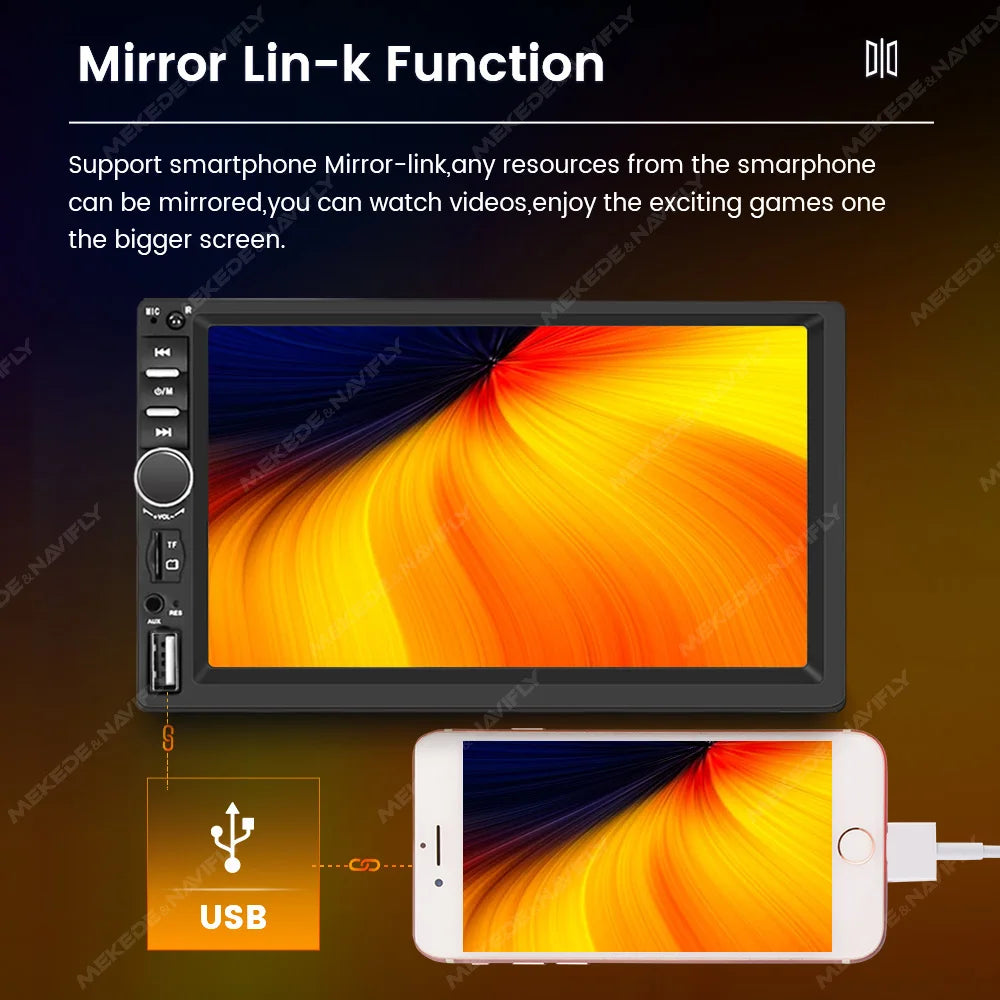 MEKEDE 7" 1Din for Universal Car Radio MP5 Touch Screen DVD Video Multimedia Player Support Mirror Lin-k BT SWC FM Camera Stereo