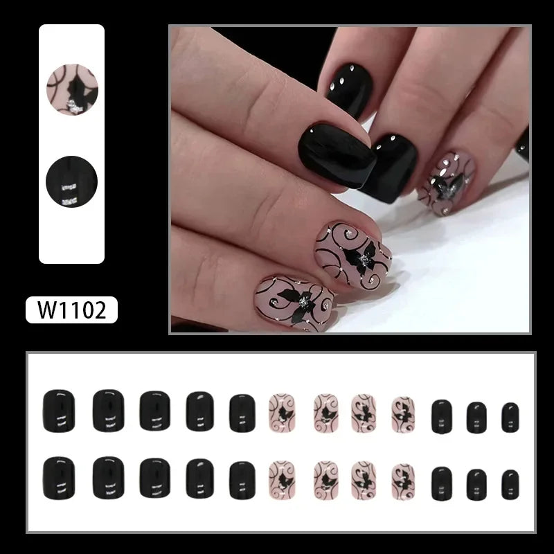 Dark Blue Cat Eyes 24 Pcs Press on Nails Pink Gradient Fake Nails Glossy Artificial Finger Manicure Reusable False Nails