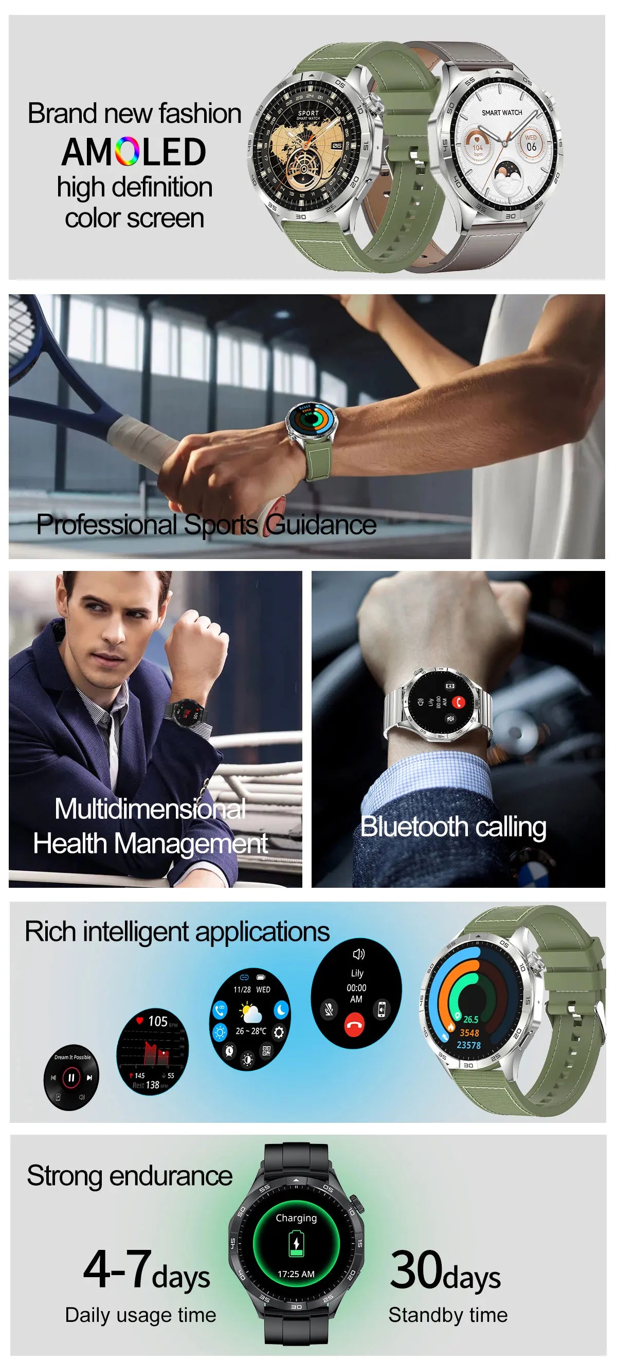 New 2024 HK4 Business AMOLED Smart Watch Men IP68 Waterproof Bluetooth Call HD Screen 100+ Dials NFC Smartwatch For GT4 Pro