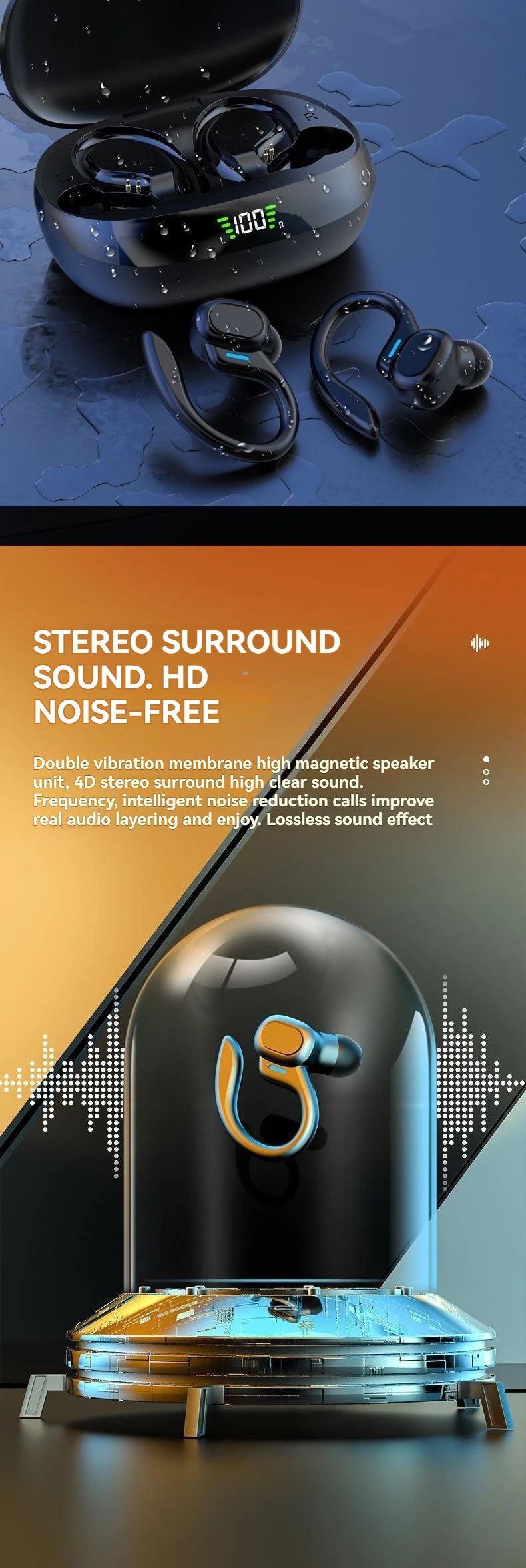SP16 over-ear ultra-long battery life sports running digital display noise cancelling wireless Bluetooth headset