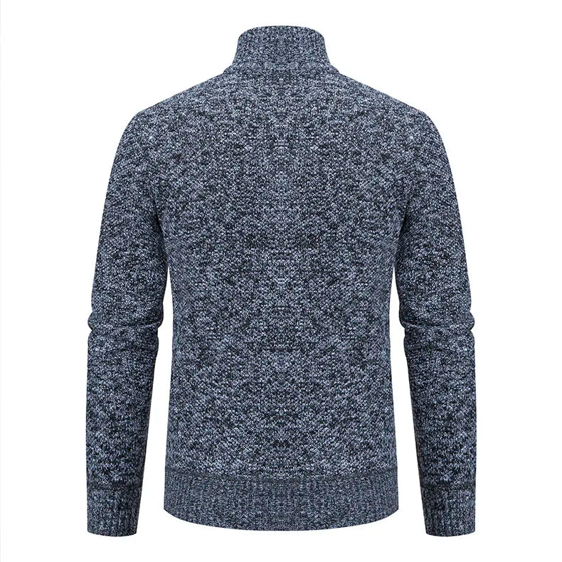 Mens Sweaters Jacket Full Zip Fleeced Sweater Cardigan Plaid Stand Collar Sweaters Coat Autumn Winter Homme Clothes
