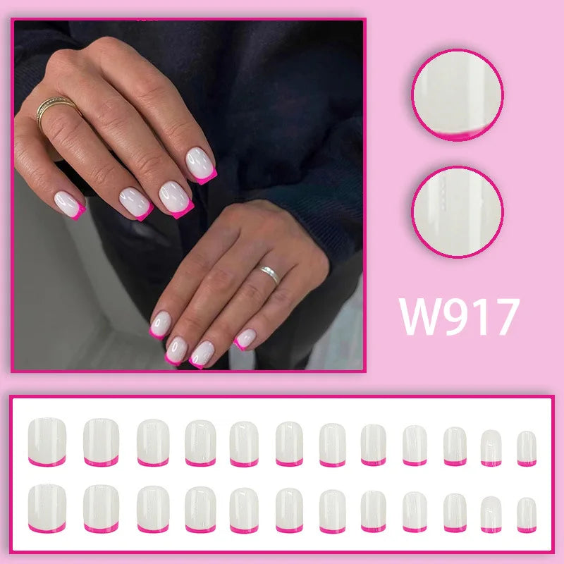 Mandarin Duck 24 Pcs Press on Nails Pink Gradient Fake Nails Glossy Artificial Finger Manicure Reusable False Nails