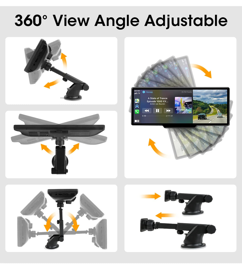 10.26" Car DVR Carplay Android Auto Dashcam 4K 3840*2160 Front And 1080P Rear Camera Voice Control BT FM GPS Recorder Dual lens