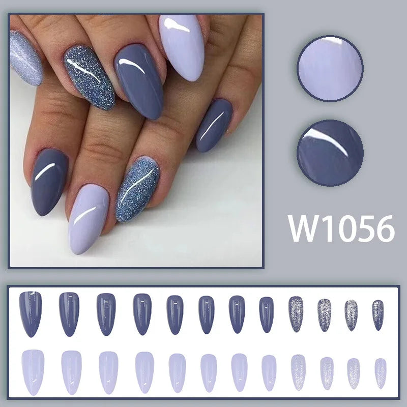 Mandarin Duck 24 Pcs Press on Nails Pink Gradient Fake Nails Glossy Artificial Finger Manicure Reusable False Nails