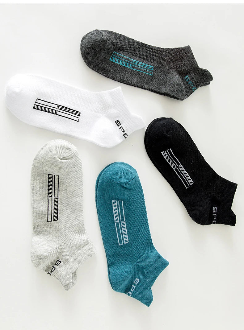 HSS 5Pairs Organic Cotton Men Socks Ankle Breathable Mesh Sports Sock Casual Athletic Summer Thin Short Sokken Plus Size EU40-46