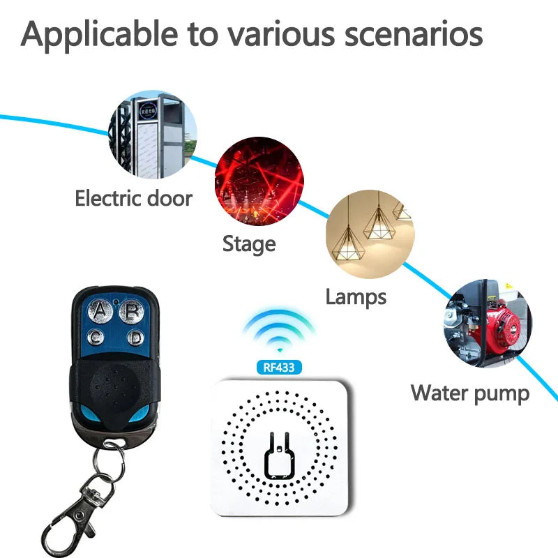 433MHz Wireless Lights Switch Remote Control 4 Key RF Relay Receiver ON/OFF Button 16A AC 100-240V For Led Bulb DIY Garage Doors