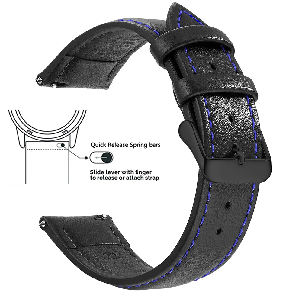Top Grain Genuine Leather Watch Band, Quick Release 18mm/20mm/22mm Watch Straps, Fits Samsung Galaxy Watch, Garmin Huawei Watch