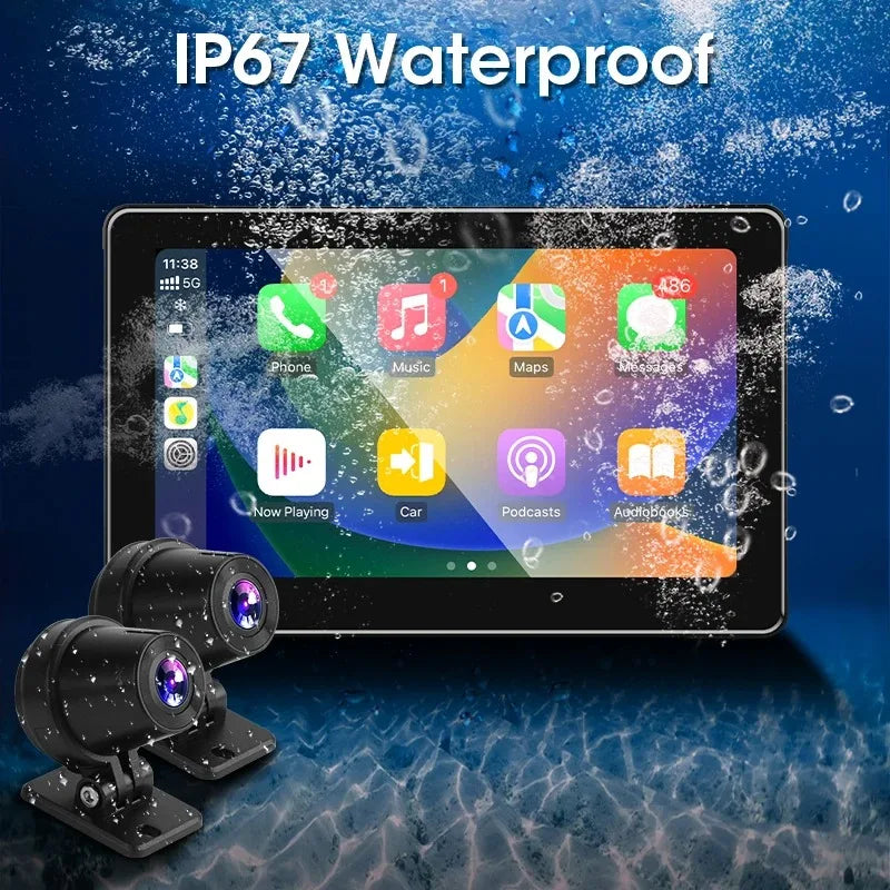 Srnubi 7 inch Portable Motorcycle DVR LCD Display GPS IPX7 Waterproof For Wireless Apple CarPlay Android Auto Airplay Monitor