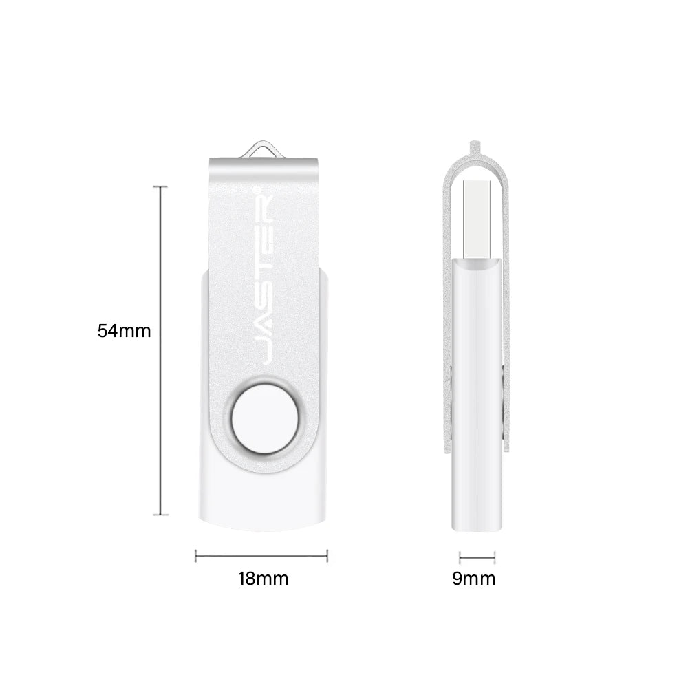 JASTER 360° Rotatable USB Flash Drive 64GB Free Key Chain Pen Drive 32GB Metal Clip Memory Stick 16G Black Red Blue Green U Dis