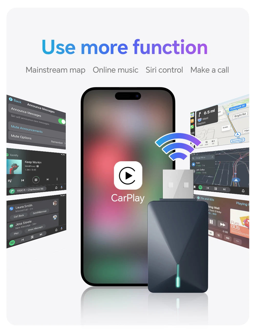 Mini Box Wired to Wireless CarPlay and Android Auto 5GHz WiFi5 Transmission Speed Plug and Play Fashionable and Portable