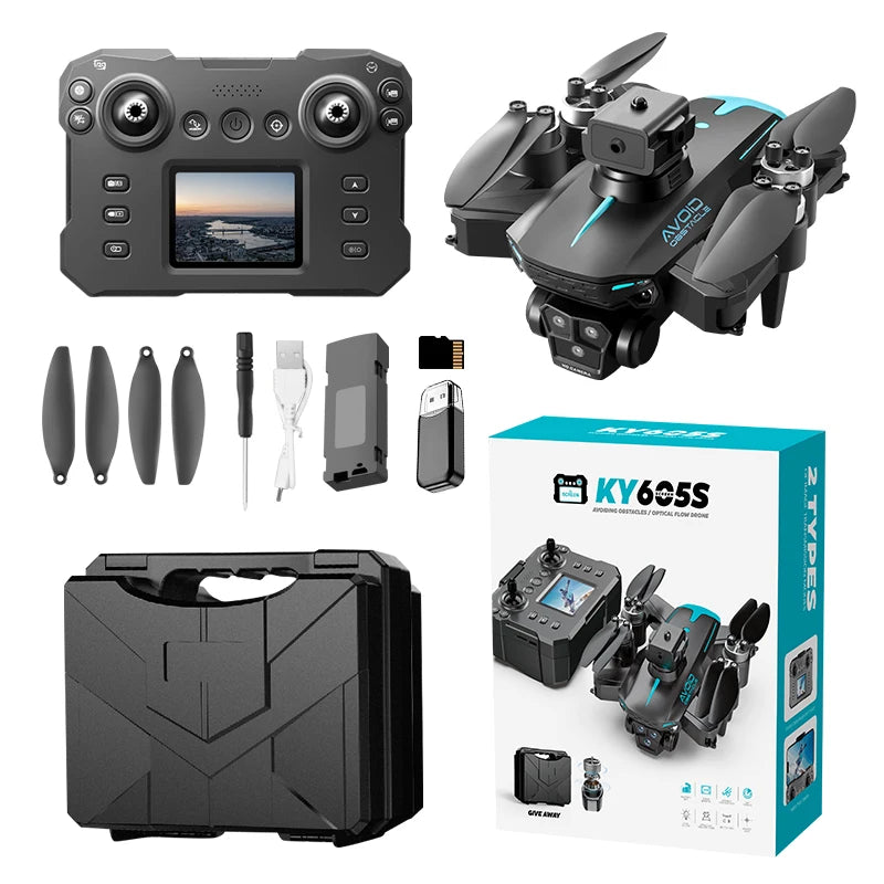 New KY605S Screen Controlled Drone 8K Three HD Camera Brushless Motor Obstacle Avoidance Foldable Quadcopter Dron RC Toys Gifts