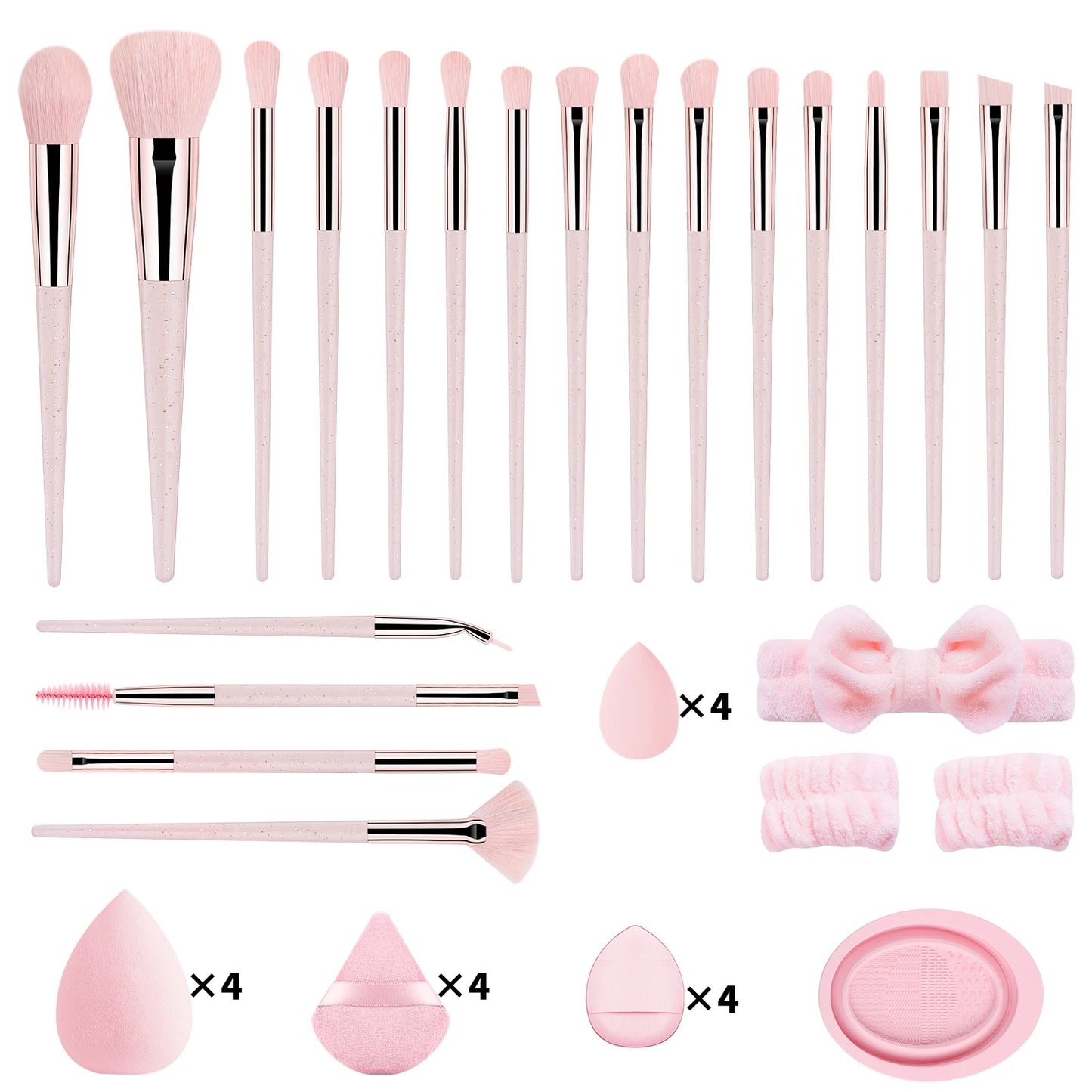 40-piece makeup tool set - 20-piece makeup tools + 16-piece powder puff set + dishwashing, hairband and wristband