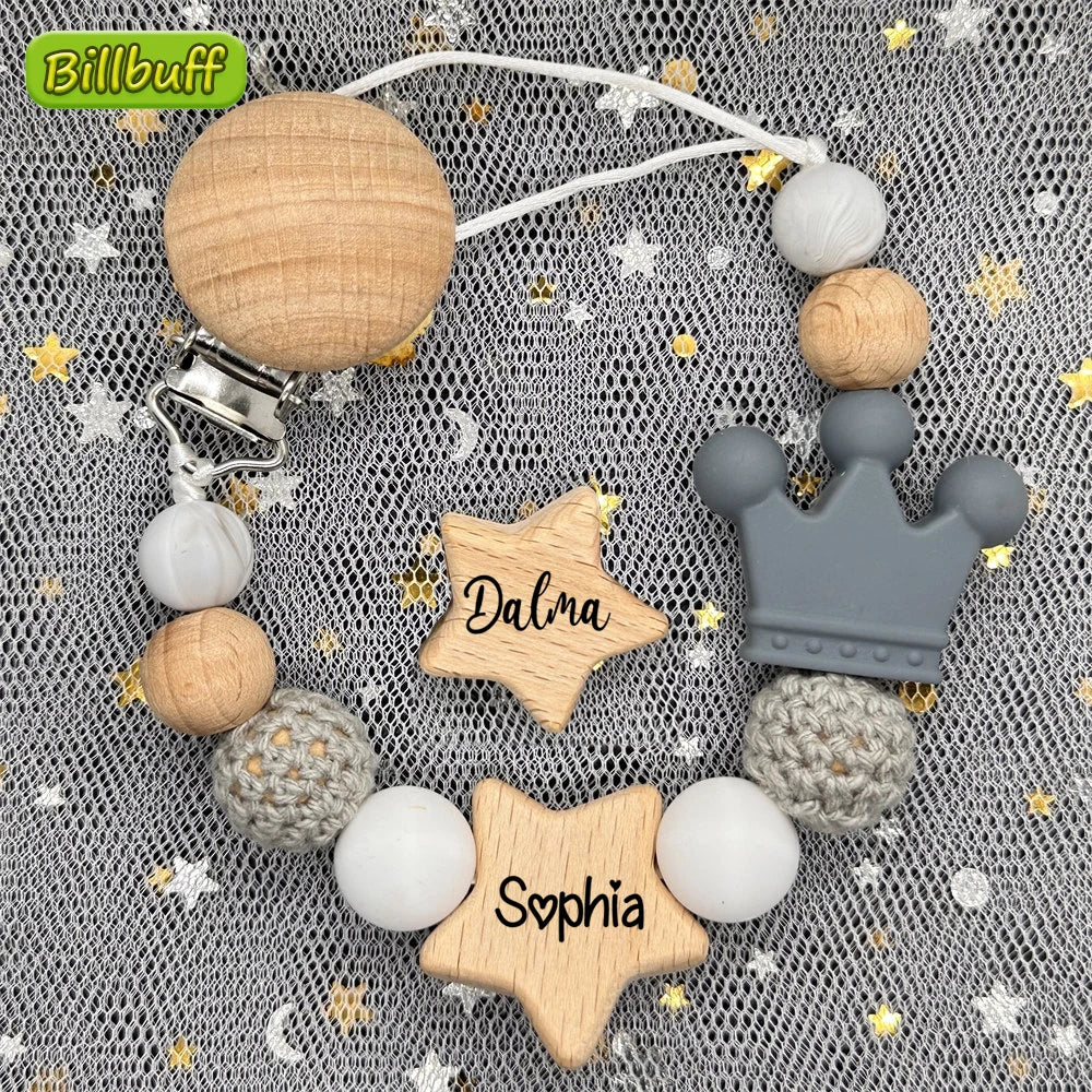 Custom Personalized Name Baby Pacifier Clip Bear Pacifier Chain Holder for Baby Teething Soother Chew Toy Food Grade Dummy Clips