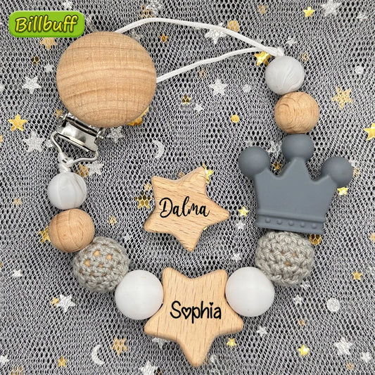 Custom Personalized Name Baby Pacifier Clip Bear Pacifier Chain Holder for Baby Teething Soother Chew Toy Food Grade Dummy Clips